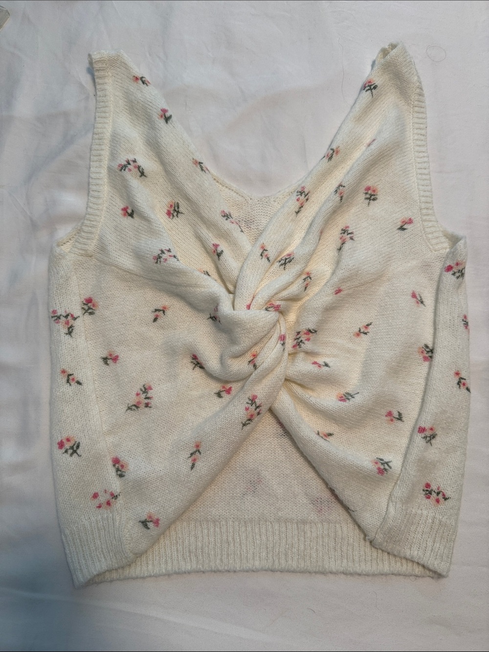 Francesca's Collections Cream Knit Tank with Pink Floral Twist